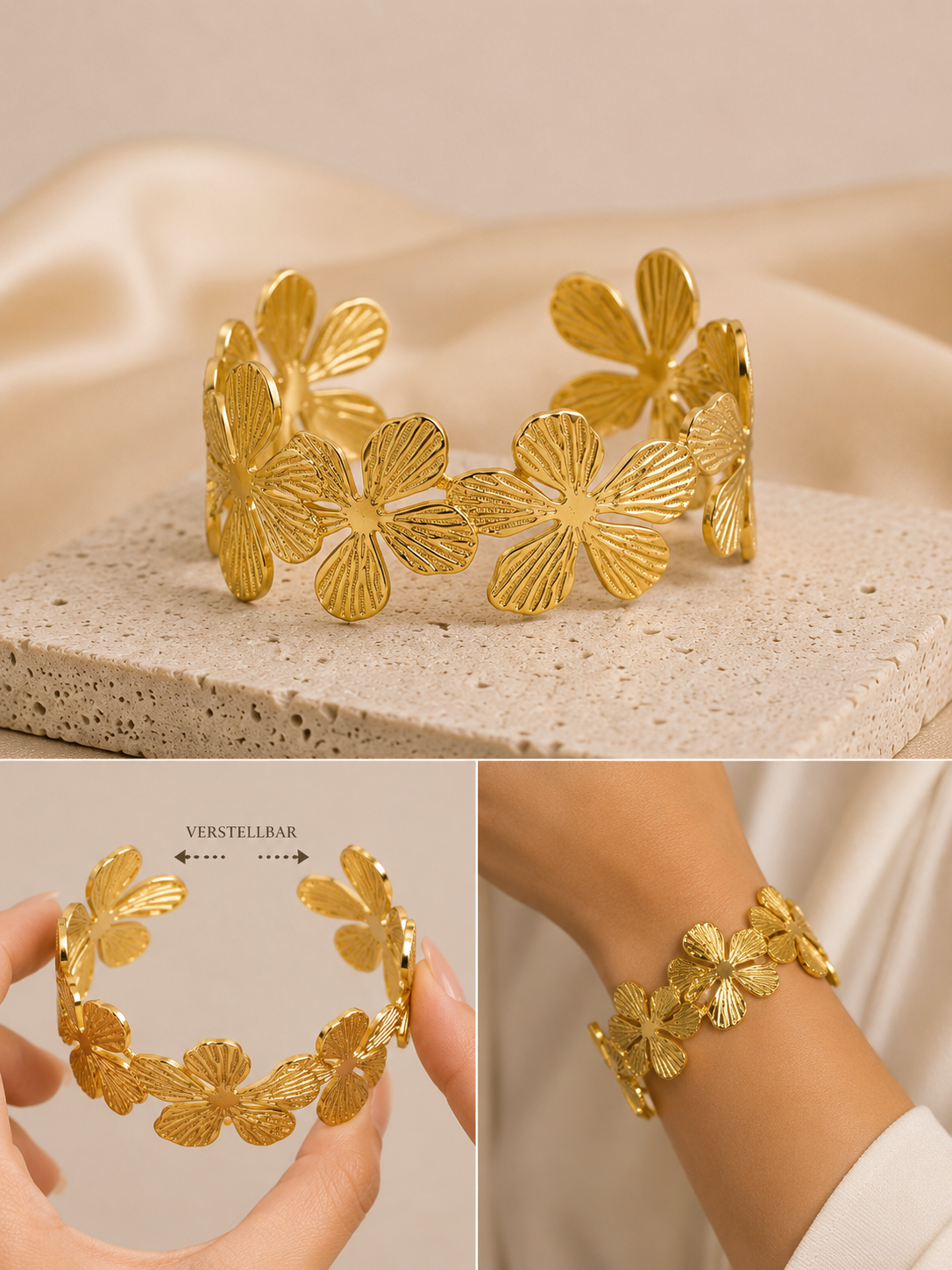 Vintage Flower Armreif 18k Vergoldetem Titanstahl