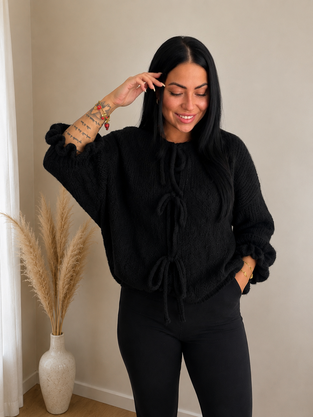 Strickjacke Schwarze Ballonärmel