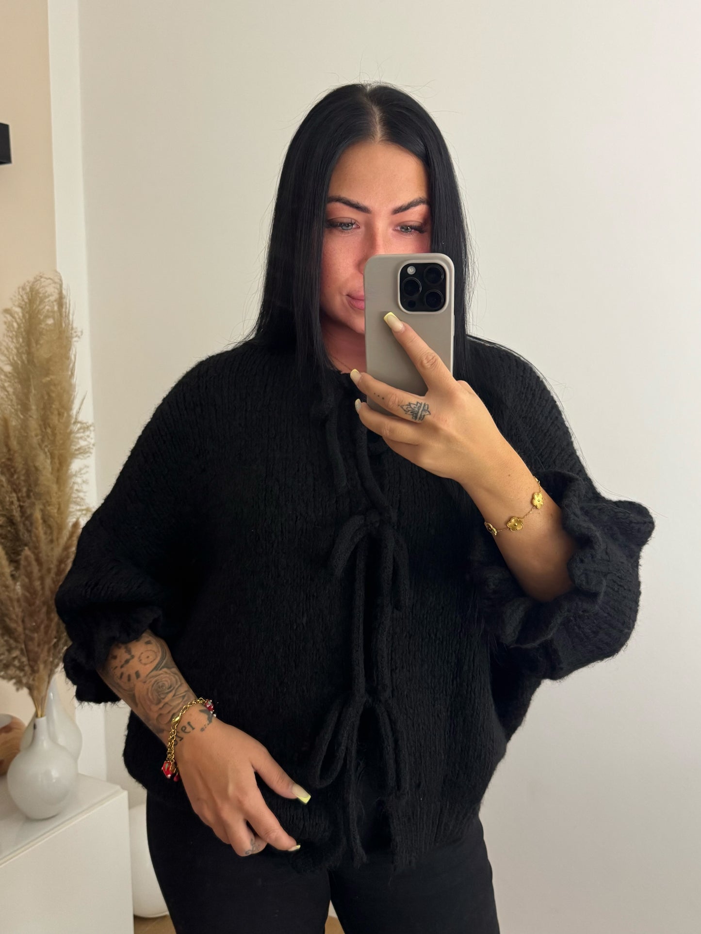 Strickjacke Schwarze Ballonärmel