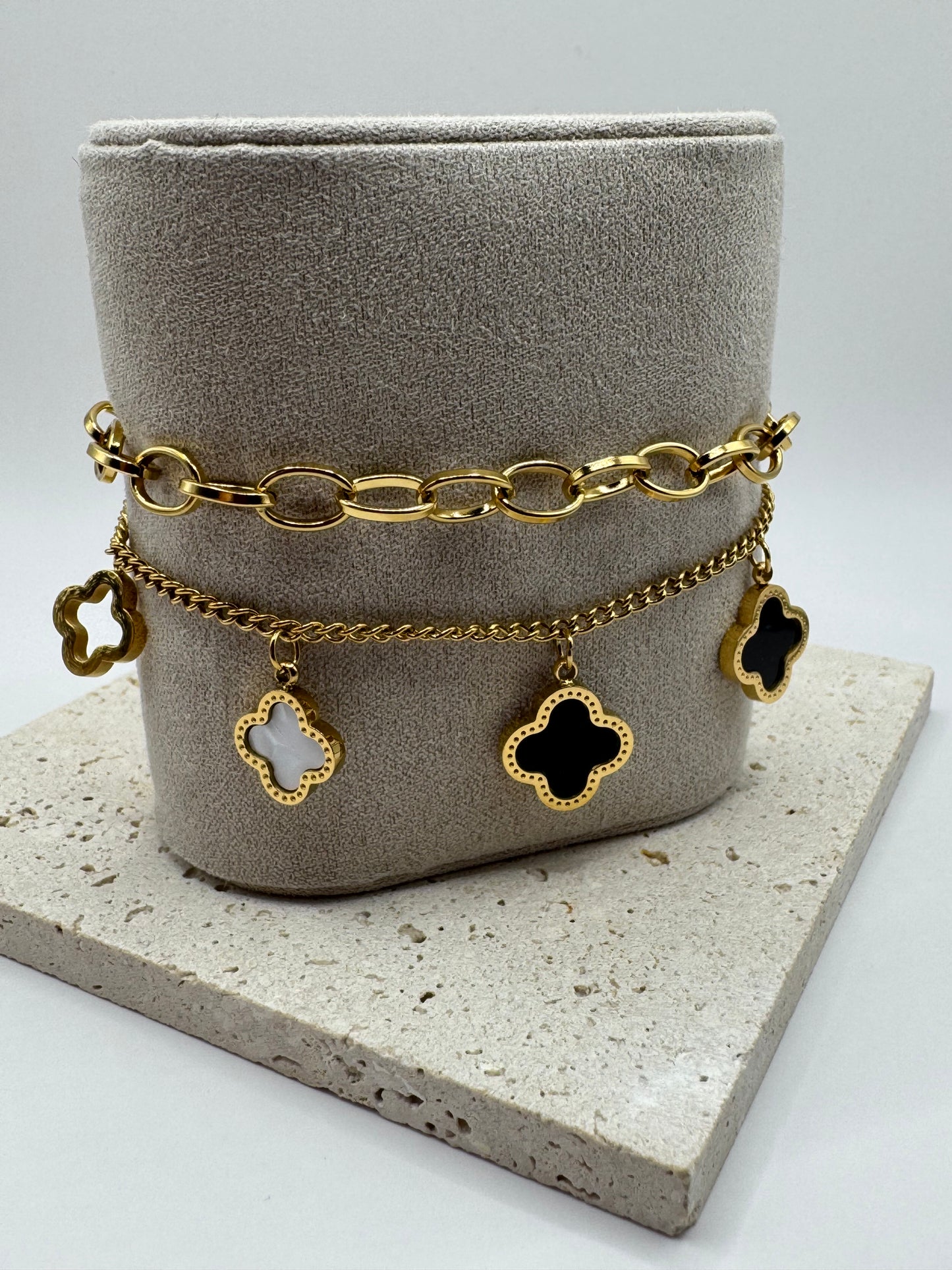 Double layer Clover Armband 18k vergoldeter Titantahl