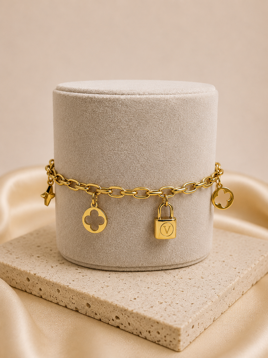 V Schloss Armband 18k vergoldeter Titanstahl