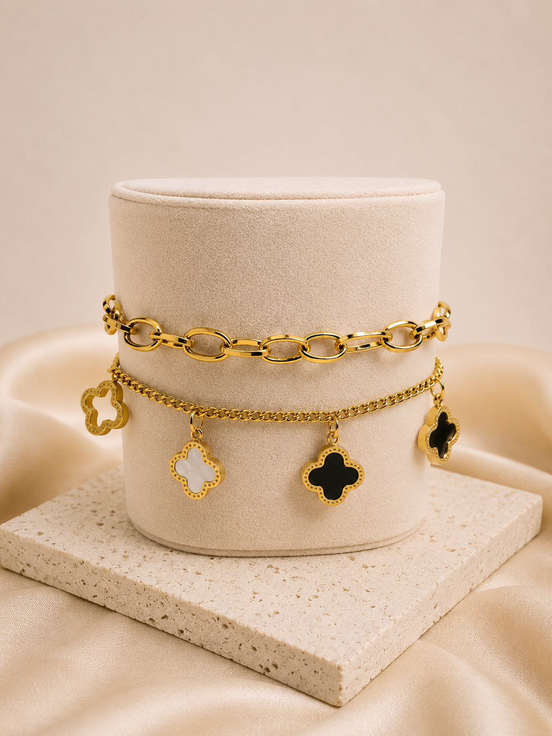 Double layer Clover Armband 18k vergoldeter Titantahl