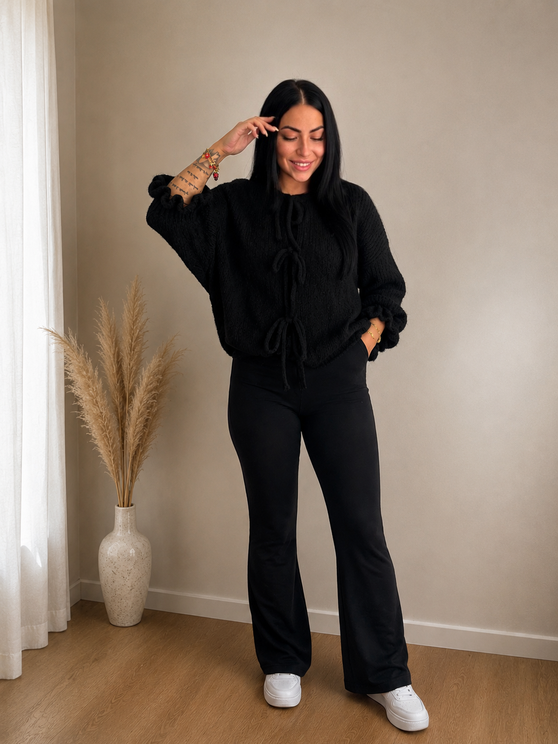Strickjacke Schwarze Ballonärmel