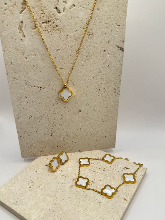 Flower Set Weiß 18k vergoldetem Titanstahl